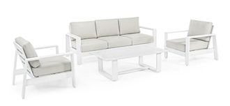 Outdoor Living Conjunto de sal&oacute;n de aluminio con cojines de polipropileno blanco