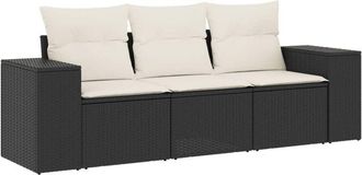 vidaXL Set De Sof&aacute;s De Jard&iacute;n Con Cojines 3 Pzas Rat&aacute;n Sint&eacute;tico Negro Vidaxl