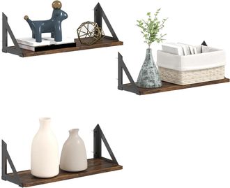 HOMCOM Set Of 3 Vintage Wall Shelves For Living Room Rustic Brown | TJ Hughes