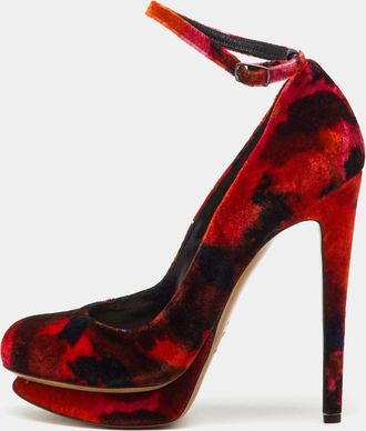 Nicholas Kirkwood X Erdem Multicolor Velvet Ankle Strap Platform Pumps