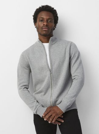 Le 31 Mens Reprocessed-cotton zipped Cardigan Sweater