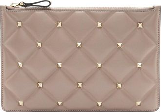Valentino Garavani Valentino Beige Lambskin Candystud Small Zip Pouch (Authentic Pre-Loved)