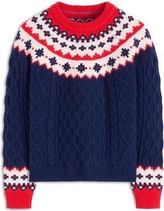 Boden Eleanor Fair Isle Crewneck Sweater in Navy Cable at Nordstrom Rack, Size X-Small