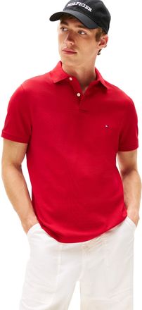 Tommy Hilfiger Mens Short Sleeve Polo Shirts in Regular Fit with Stretch and Organic Pique Cotton, Medium Red, Medium