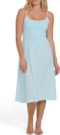 Billabong Hidden Cover Smocked Sleeveless Cotton Blend Midi Dress in Clearwater at Nordstrom, Size X-Small