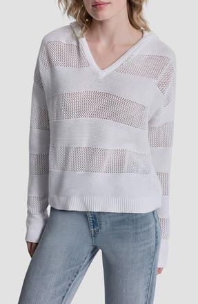 DKNY Pointelle Stripe Hooded Sweater in White at Nordstrom Rack, Size X-Small