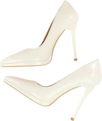 Generic Women Platform High Heel Pumps Pointed Toe Fashion Thin Heels Banquet Dress Shoes White