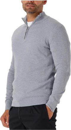 Profuomo Truien & Vesten, Heren, Grijs, L, Wol, Blauwe Half Zip Pullover Twinkle Slub