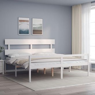 vidaXL Cama Personas Mayores Cabecero Madera Maciza Blanco 200x200 Cm Vidaxl