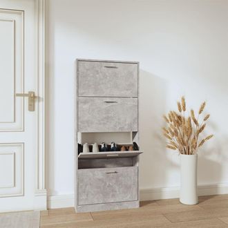 Berkfield Home Shoe Cabinet Concrete Grey 59x17x150 cm Engineered Wood | Size: 59 x 17 x 150 cm