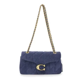 Coach Blue Crossbody Bag With Chain Handles And Logo Plate On The Front Suede For Women Blu