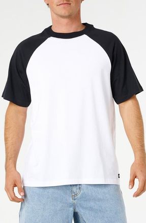 Rip Curl Classic Colorblock Raglan Sleeve Cotton T-Shirt in Black/white at Nordstrom, Size X-Large