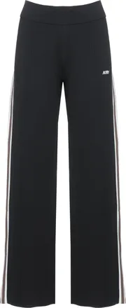 Autry Black Logo Wide-Leg Viscose Pants
