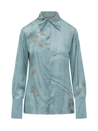 Pinko Blue Embellished Full Sleeves Shirt