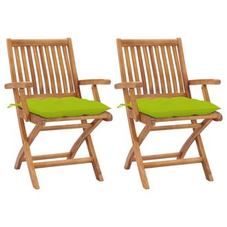 vidaXL Sillas De Jard&iacute;n 2 Uds Madera Teca Con Cojines Verde Brillante Vidaxl