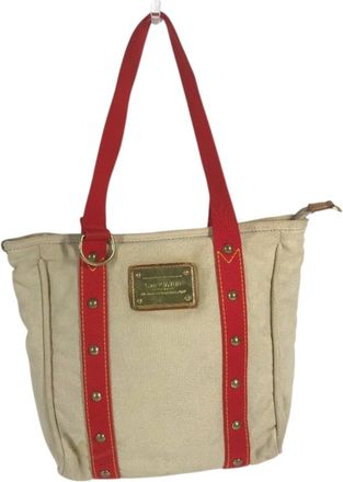 Louis Vuitton Beige Red Color Canvas Shoulder Bag Tote Bag (Pre-Owned)