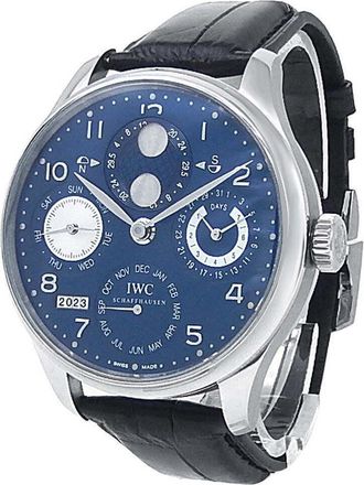 IWC Pre-owned IWC Portuguese Perpetual Calendar Automatic Moon Phase Blue Dial Mens Watch IW503203