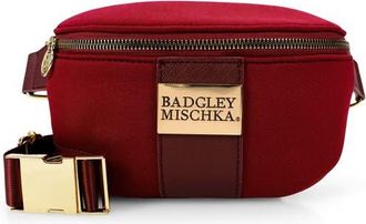 Badgley Mischka Sage Scuba and Vegan Leather Belt Bag in Burgundy at Nordstrom