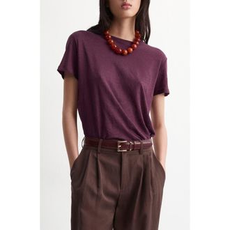 Mango Linen T-Shirt in Wine at Nordstrom, Size X-Small