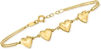 RS Pure by Ross-Simons 14kt Yellow Gold Heart Station Bracelet