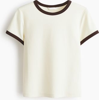 H&M T-Shirt aus Baumwolle - Cremefarben/Dunkelbraun