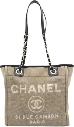 Chanel Pre-owned Deauville Canvas Leather Tote Bag - Dames - Vintage Shopper - Beige - ONE Size - Leer - Vintage