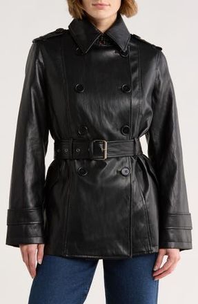Max Studio Belted Faux Leather Trench Coat in Black at Nordstrom Rack, Size X-Small
