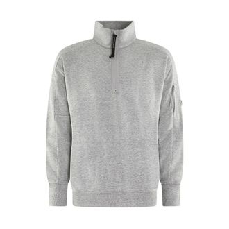 C.P. Company C.p. Company, Hoodies & sweatvesten, Heren, Grijs, L, Katoen, Diagonal Raised Fleece Half Zip Lens