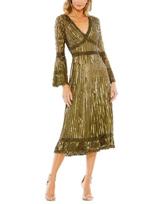 Mac Duggal Embellished 3/4 Sleeve V Neck A Line Dress
