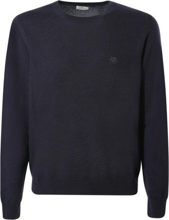 Etro Wollen Trui Met Geborduurd Logo - Heren - Ronde hals truien - Blauw - 2XL - Wol - Truien & Vesten