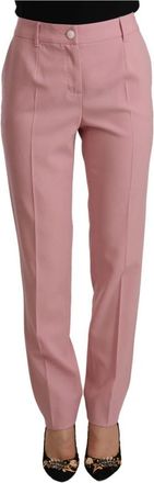 Dolce & Gabbana Roze wollen stretch broek met hoge taille - Dames - Chinos - Roze - M - Wol - Broeken