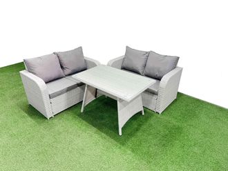 Fimous 4 Seat Outdoor Love Sofa Set Rattan Garden Furniture Set in Light Grey