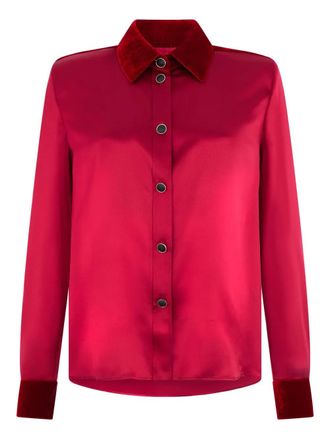 Roberto Cavalli velvet-insert silk shirt - Red