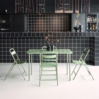 Sweeek Set mesa de jard&iacute;n bistr&oacute; de acero con 4 sillas plegables, 120cm