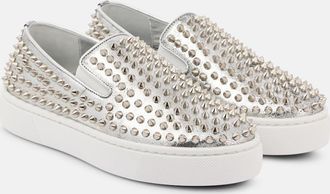 Christian Louboutin Slip-on Spikeboat in pelle metallizzata