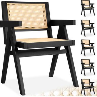 TecTake Sedia da pranzo Lissy con intreccio viennese, capacità di carico 120 kg - sedia, sedia con braccioli, sedia sala da pranzo - Set di 6