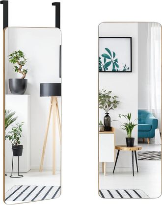 Costway Costway - Espejo Rectangular Montado A La Pared Con Estructura De Bamb&uacute; Espejo Moderno Para Colgar Con 2 Ganchos (100 X 35 Cm)