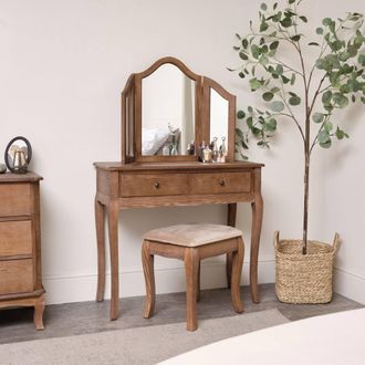 Melody Maison Dark Wood Dressing Table, Mirror & Stool Set - Ashwell Range in Dark Brown