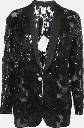 Ingie Paris Black Sequin Embellished Tulle Single Breasted Blazer