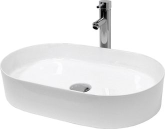 ECD Germany Lavabo blanco de cerámica con juego de drenaje sin reborsadero