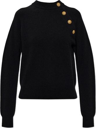 Balmain Trui met drukknoopsluiting op de schouder - Dames - Cashmere truien - Zwart - XS - Wol - Truien & Vesten
