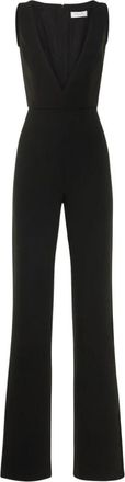 Michael Kors Stretch Pebble Crepe Plunge Jumpsuit - Dames - Jumpsuits - Zwart - S - Wol - Jumpsuits & Playsuits