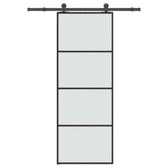 Berkfield Home Sliding Door with Hardware Set 76x205 cm ESG Glass&Aluminium in Black