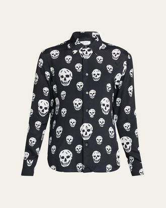 Alexander McQueen Mens Viscose Skull Print Button-Down Shirt