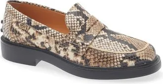 Tod's Python Embossed Leather Penny Loafer in Naturale Scuro at Nordstrom, Size 37.5