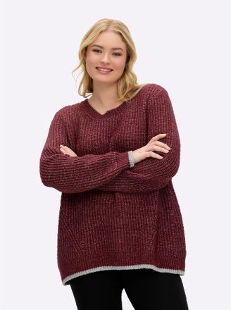 Sheego Rundhalspullover SHEEGO Pullover, Damen, Gr. 40/42, burgund, 96% Polyester, 4% metallisierte Fasern, unifarben, Pullover Rundhalspullover
