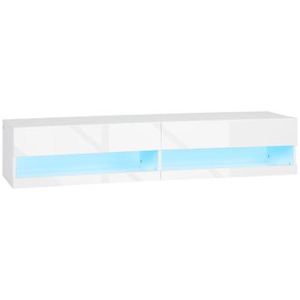 HOMCOM High Gloss TV Stand Unit Wall Mounted with Storage and LED Lights - White - Department_Furniture - Category_Living Room - cat:furlivtvc - type