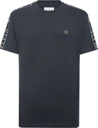 Philipp Plein Tops, Heren, Blauw, M, Katoen, Ronde Hals T-Shirt Tape