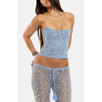 Jaded London Sequin Lace Corset Top in Turquoise at Nordstrom, Size 12