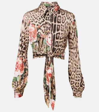 Roberto Cavalli Camisa cropped estampada